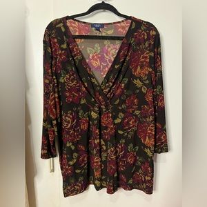 CHAPS Faux Wrap Blouse w/Rose Print 3X